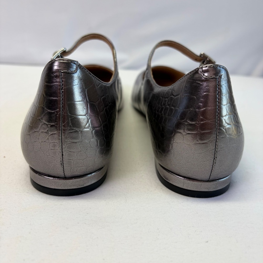 Cole Haan Mary Jane Bridge Flats Women 9B Metallic Croc Embossed Square Toe - Picture 5 of 10